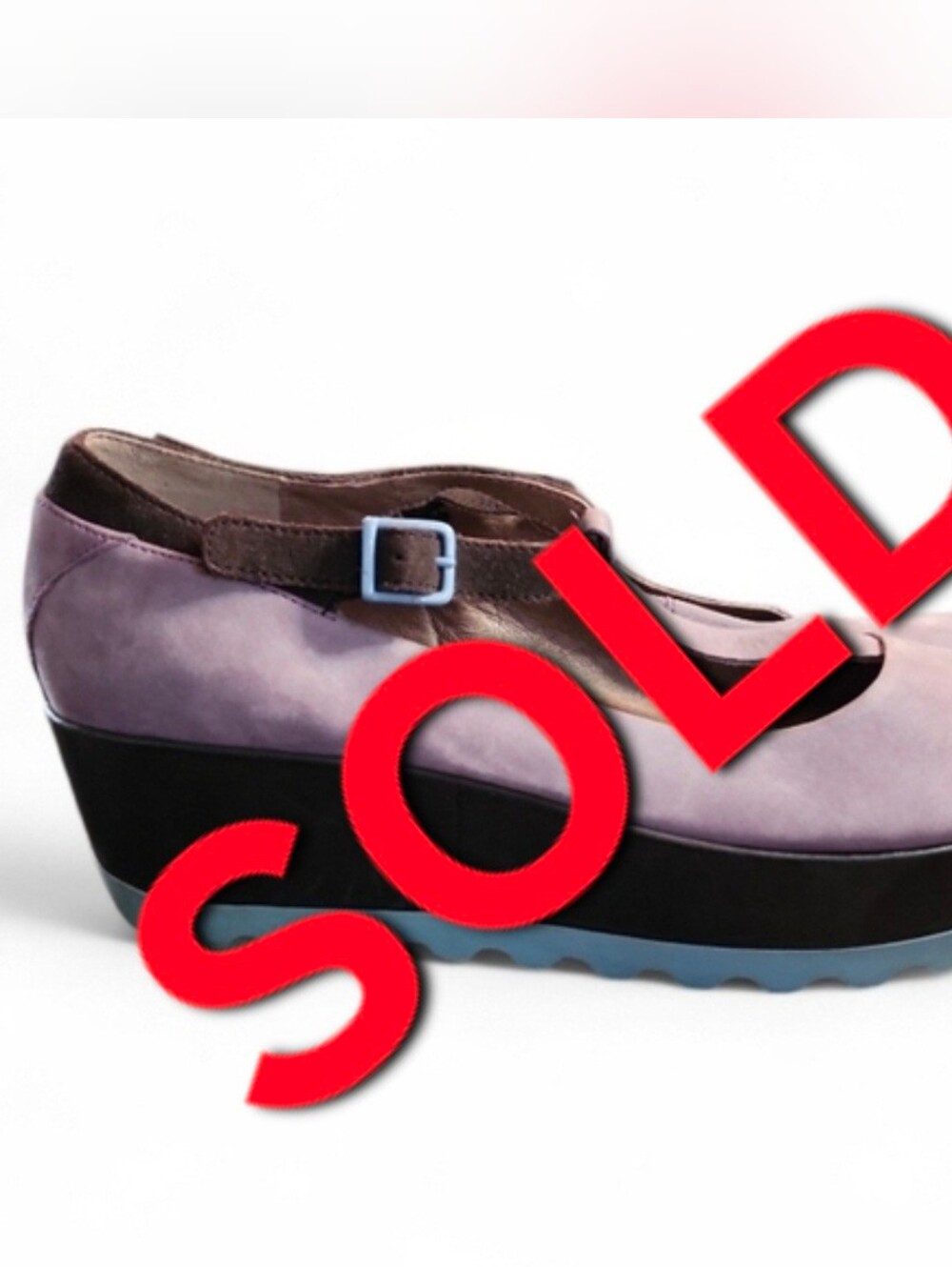 SOLD CAMPER Laika MultiColor T-Strap Chunky Platform Shoes Suede Violet Blue